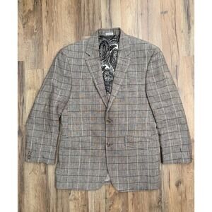 Joseph Abboud Linen Blazer 38 Short Brown Windowpane Check Sport Coat
